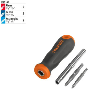 Juego Desarmadores Multipunta 2 Puntas Dobles y Barra con 2 Cajas Hexagonales, DT-4 14200 Truper