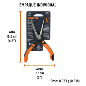 Alicate Mini Pinza Punta de Aguja 6" Comfort Grip, Truper 17369