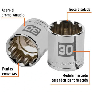 Dados 30mm E1/2 Poligonales CrVanadio, Truper 13544