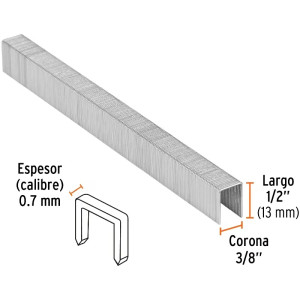 Grapas Corona 3/8" Calibre 22 L13mm Engrapadora Neumatica C5000u Truper 13245