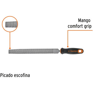 Limas Media Caña Escofinas Bastardas 6" Ancho 5/8" Espesor 3/16", Mango Comfort Grip, LES-6T 15319 Truper