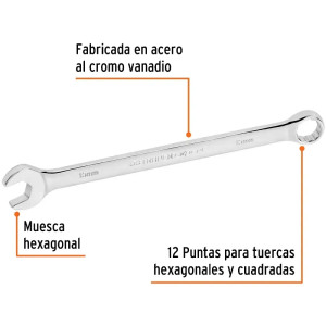 Llave Boca Mixta 15mm Combinada CrVanadio ELarga Truper 15619