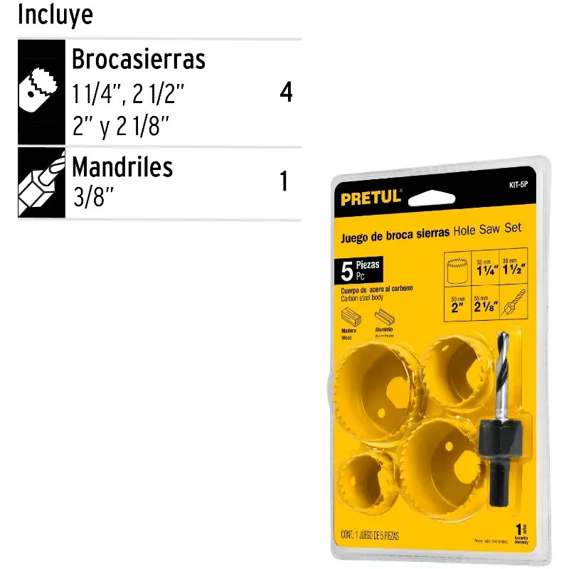 Juego para instalar cerraduras, 5 piezas, para madera y aluminio, KIT-5P 23550 Pretul