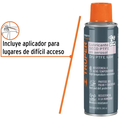 Lubricantes Seco Anticorrosivo Aerosol 240ml Herramientas Engranes Brocas Plastico, Truper WT-240TE 101977