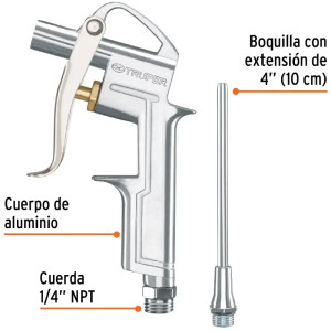 Pistola Metalica para Sopletear, Cuerpo de Aluminio Presion Max 90PSI, 1/4 NPT, PISO-695 19235 Truper