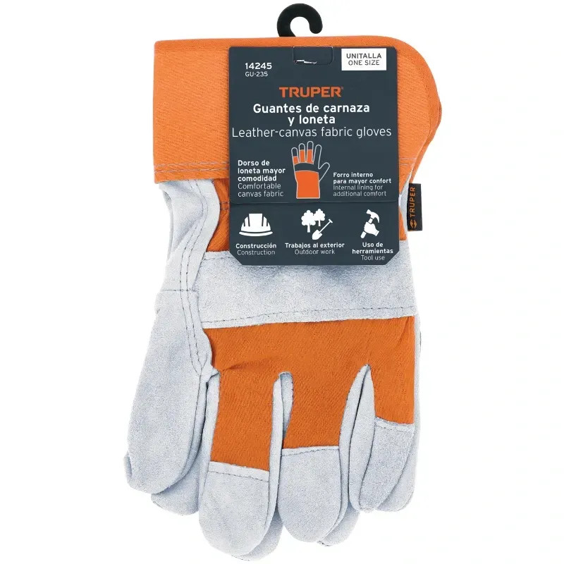 Guantes de Carnaza Talla G Loneta puño de Seguridad, uso general, GUX-BOVA 14245 Truper