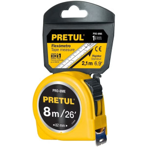 Wincha Flexometro Amarillo 8 Metros, carcasa ABS, PRO-8MEB 21603 Pretul