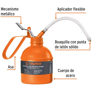 Aceitera de 500ml (17oz) con Aplicador Flexible Boquilla con Punta de Latón, Truper 14874