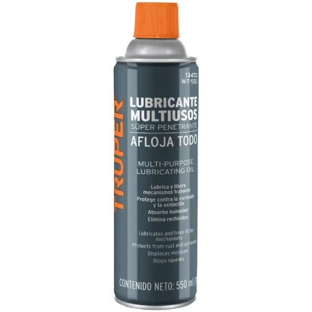Aceite Multiuso Afloja Todo 550ml 19oz, Super Penetrante Protege y Limpia, Truper 13472