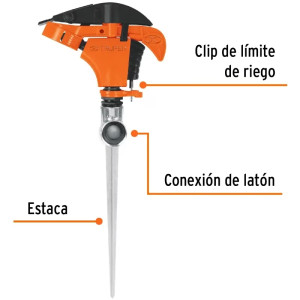 Aspersor Plastico Una Via, Estaca 11", Alcance 8.5m, Area 360, 50 PSI, Truper 10336