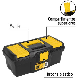 Caja para Herramientas Plastica Largo 13", Ancho 6 5/8", Alto 5", Peso 0.4kg, CHP-13CP 20602 Pretul