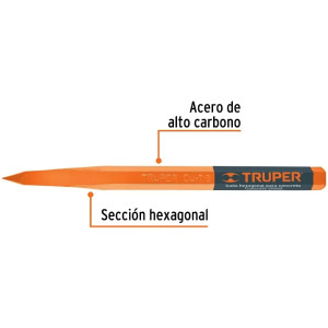Cincel Punta 14" D7/8", Hexagonales para Concreto acero alto carbono, CU-7/8 13053 Truper