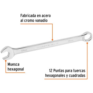 Llave Boca Mixta 17mm Combinada CrVanadio ELarga Truper 15621