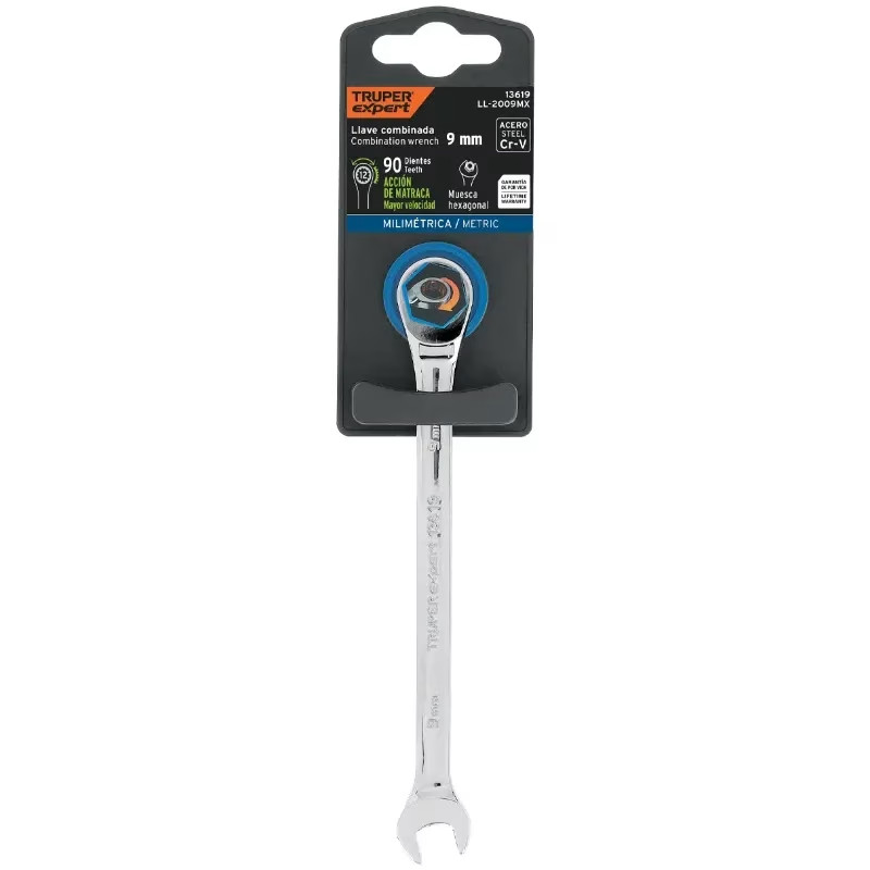 Llave Boca Mixta Ratchet 9mm ACrVanadio Truper 13619