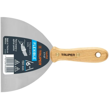 Espatula Flexible 6" Mango de Madera, acero alto carbono, Hoja Desbastada y Templada, ET-6F 14452 Truper