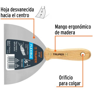 Espatula Flexible 6" Mango de Madera, acero alto carbono, Hoja Desbastada y Templada, ET-6F 14452 Truper