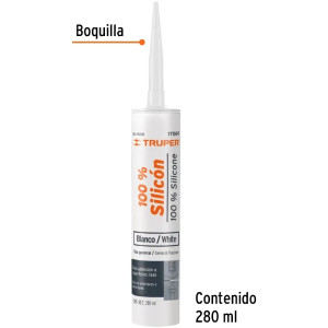 Silicona al 100%, 280ml Blanco, Interior y exterior, para vidrios aluminio ceramica etc, SIL-100B 17560 Truper