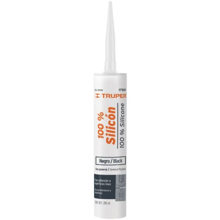 Silicona al 100%, 280ml Negro, Interior y exterior, para vidrios aluminio ceramica etc, SIL-100N 17561 Truper