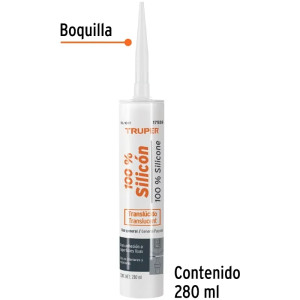 Silicona al 100%, 280ml Traslucido, Interior y exterior, para vidrios aluminio ceramica etc, SIL-100T 17559 Truper