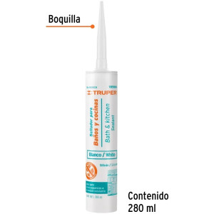 Silicona para Baños y cocinas 280ml Blanco, Sellado duradero para superficies lisas, SIL-100BCB 18566 Truper