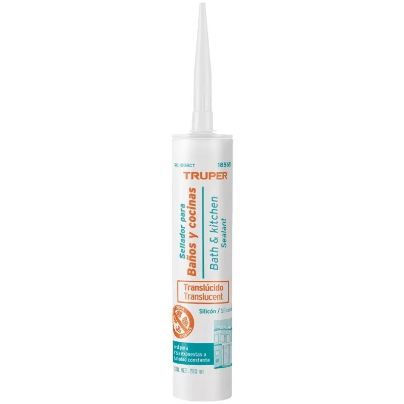 Silicona para Baños y cocinas 280ml Traslucido, Sellado duradero para superficies lisas, SIL-100BCT 18565 Truper