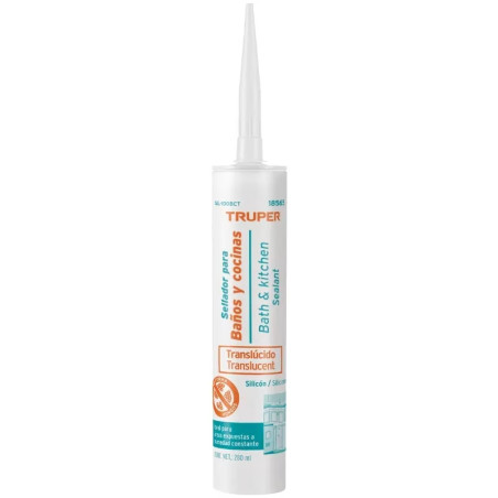 Silicona para Baños y cocinas 280ml Traslucido, Sellado duradero para superficies lisas, SIL-100BCT 18565 Truper