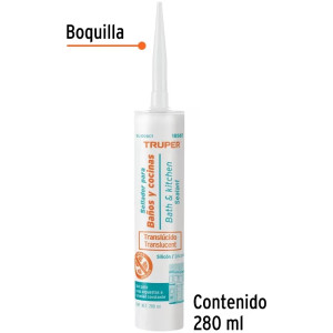 Silicona para Baños y cocinas 280ml Traslucido, Sellado duradero para superficies lisas, SIL-100BCT 18565 Truper