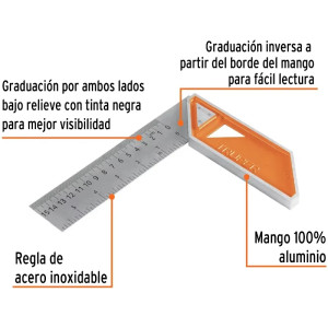 Escuadras Carpintero 6", Graduacion grabada en Laser, Acero Inoxidable, Mango de Aluminio, EC-6 14370 Truper