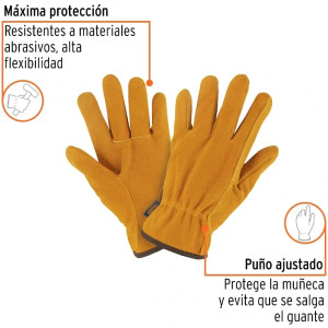 Guantes de Carnaza Talla M puño largo ajustado, para Construccion y manejo de abrasivos, GU-CACE 14240 Truper