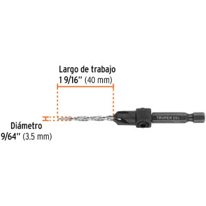 Brocas Avellanadoras 3.5mm x 40mm para Madera Truper 102375