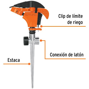 Aspersor Plastico Dos Vias, Estaca 11", Alcance 8.5m, Area 360, 50 PSI, Truper 10339