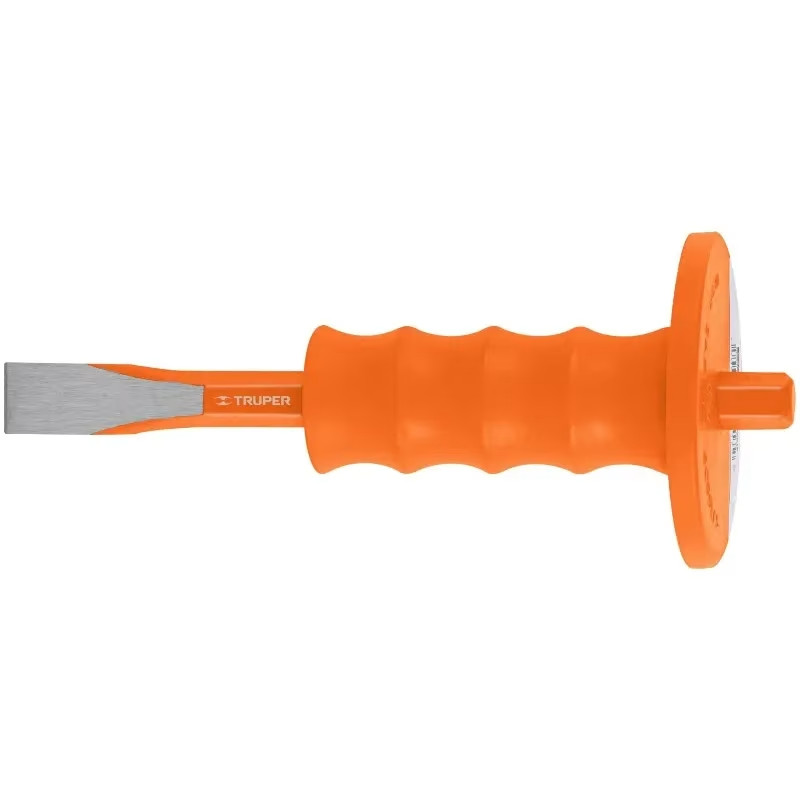 Cincel Plano 8" Cuña 3/4" con Grip, acero al cromo vanadio, protege la mano, C-3/4X8G 12278 Truper
