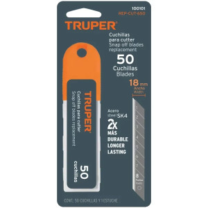 Cuchillas de repuesto 18mm 50u SK4 para cutters 16976 16977 16974 22396 22405, Truper 100101
