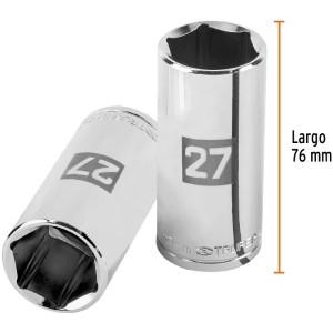 Dados 27mm E1/2 Tubulares Hexagonales CrVanadio, Truper 101015