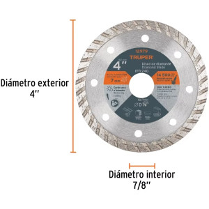 Discos Diamantados 4" Turbo Uso General, 2mm, DDT-861T 12979 Truper