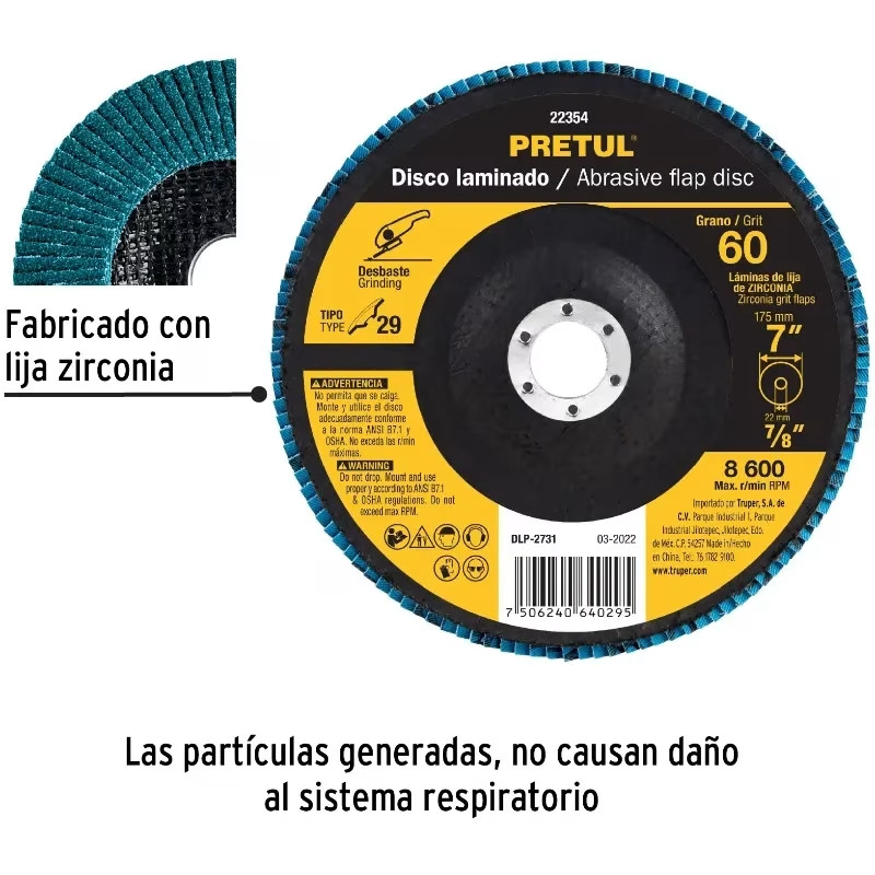 Discos Flap Discs Laminado 7" G60 Lija de Zirconia, DLP-2731 22354 Pretul