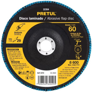 Discos Flap Discs Laminado 7" G60 Lija de Zirconia, DLP-2731 22354 Pretul