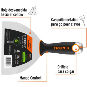 Espatula Flexible 6" Mango Comfort Grip, Acero Inoxidable, ET-6FX 15854 Truper