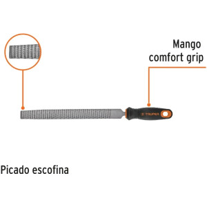 Limas Media Caña Escofinas Bastardas 8" Ancho 13/16" Espesor 1/4", Mango Comfort Grip, LES-8T 15321 Truper