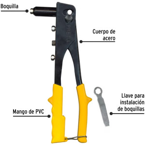Remachadora 10" 4 Boquillas intercambiable 3/32" 1/8" 5/32" 3/16", a Granel, RE-10PG 22852 Pretul