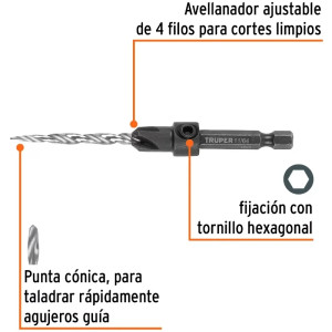 Brocas Avellanadoras 4.5mm x55mm para Madera Truper 102376