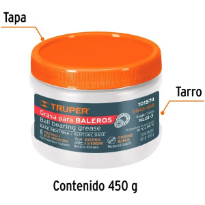 Grasa Automotriz de Betona 450g  Baleros Rodamientos Altas Temperaturas y Velocidades, Truper GRAS-45B 101574