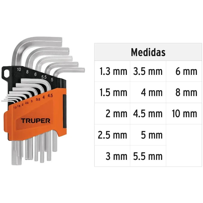 Juegos de 13 Llaves Allen MM PuntaHexagonal Truper 15542