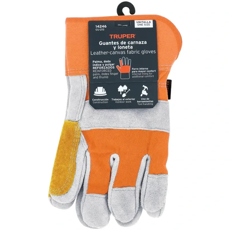 Guantes de Carnaza Talla G Premium y Loneta, palma y puño reforzado, para Mantenimiento, GU-TECA-R 14246 Truper