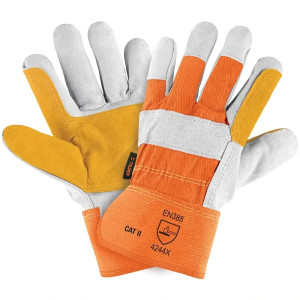 Guantes de Carnaza Talla G Premium y Loneta, palma y puño reforzado, para Mantenimiento, GU-TECA-R 14246 Truper