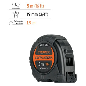 Winchas Flexometro Cinta Negra 5M TPR ABS Truper 102598