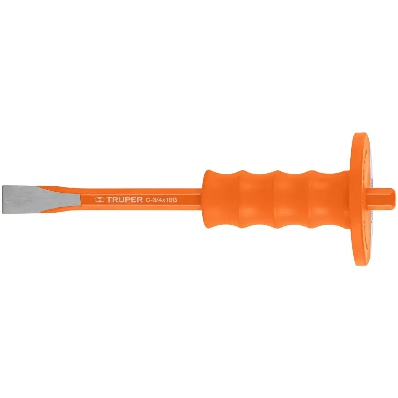 Cincel Plano 10" Cuña 3/4" con Grip, acero al cromo vanadio, protege la mano, C-3/4X10G 12275 Truper