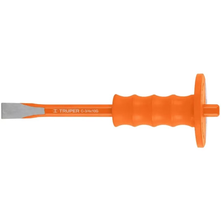 Cincel Plano 10" Cuña 3/4" con Grip, acero al cromo vanadio, protege la mano, C-3/4X10G 12275 Truper
