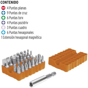 Juego de Puntas 33 Piezas, Largo1", Acero al cromo vanadio, para Desarmador Electrico o Manual, PUN-33 17788 Truper