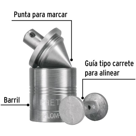 Plomada Metalica con Centro 200g, Para Uso en plomeria y construccion, PLOM-1Z 22461 Pretul